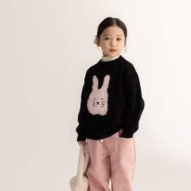 儿童可爱兔毛衣加厚冬装新款女童包芯纱针织上衣宝宝保暖毛线衣