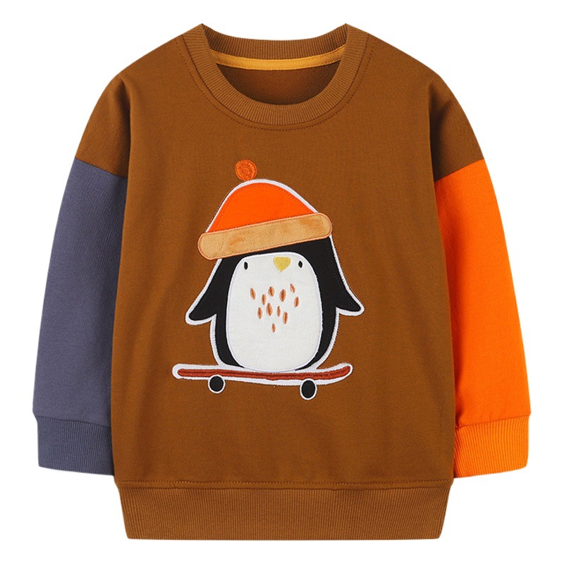 Sudaderas para niños de estilo europeo y americano, nuevas sudaderas de manga larga con cuello redondo y dibujos animados para niños y niños de mediana edad, tops bordados
