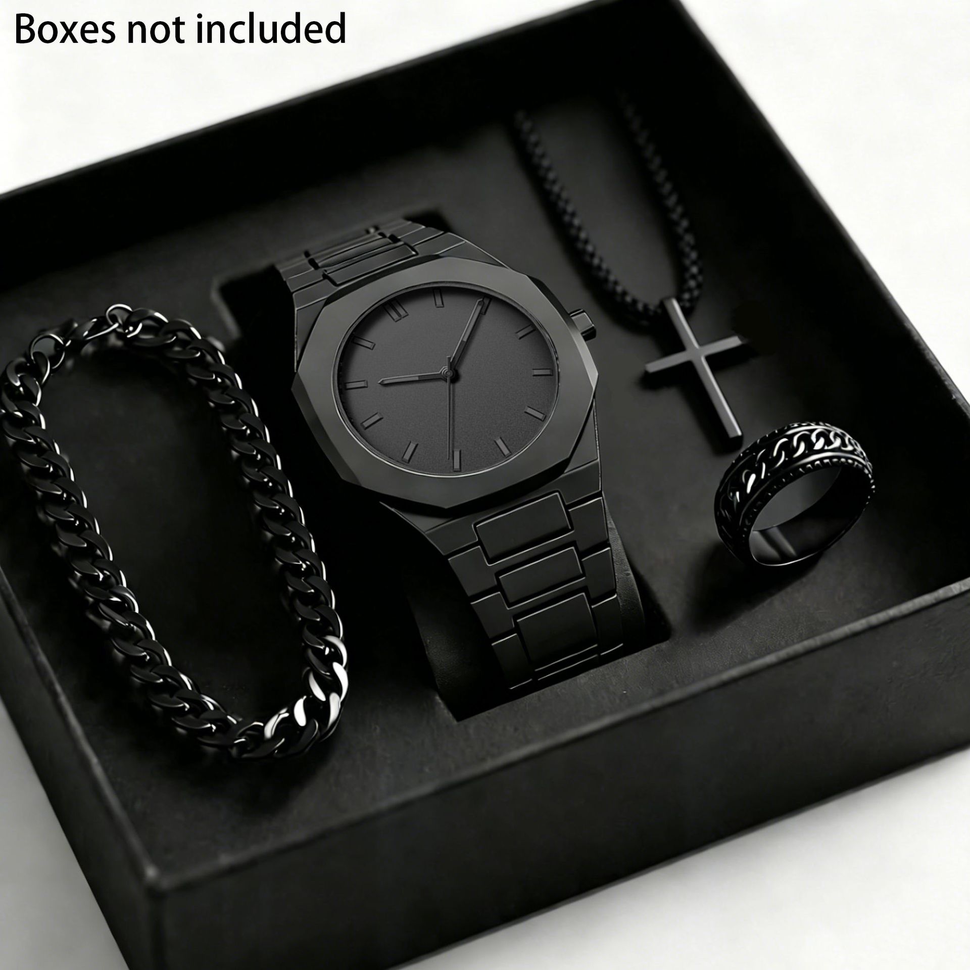 Transfronterizo explosión de moda de Oriente Medio relojes de cuarzo de moda de hombre relojes de pulsera negros anillo collar conjunto caja de regalo image 10