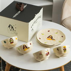 Gourmet Set Ceramic Tableware Set Creative Bowl Plate Gift Box Cartoon Tableware Wedding Gift Finished Bowl Gift