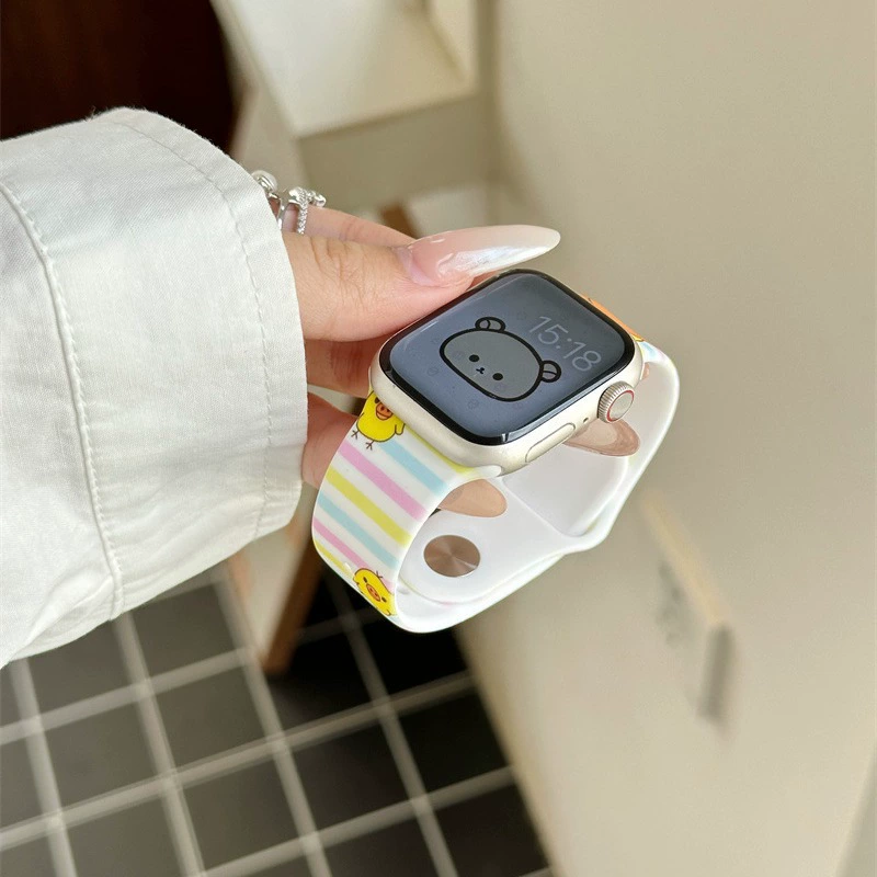 Силиконовый ремешок для iWatch в форме маленького медвежонка, подходит для S9, ремешок Apple watch, модель Applewatch7865se, милый женский стиль