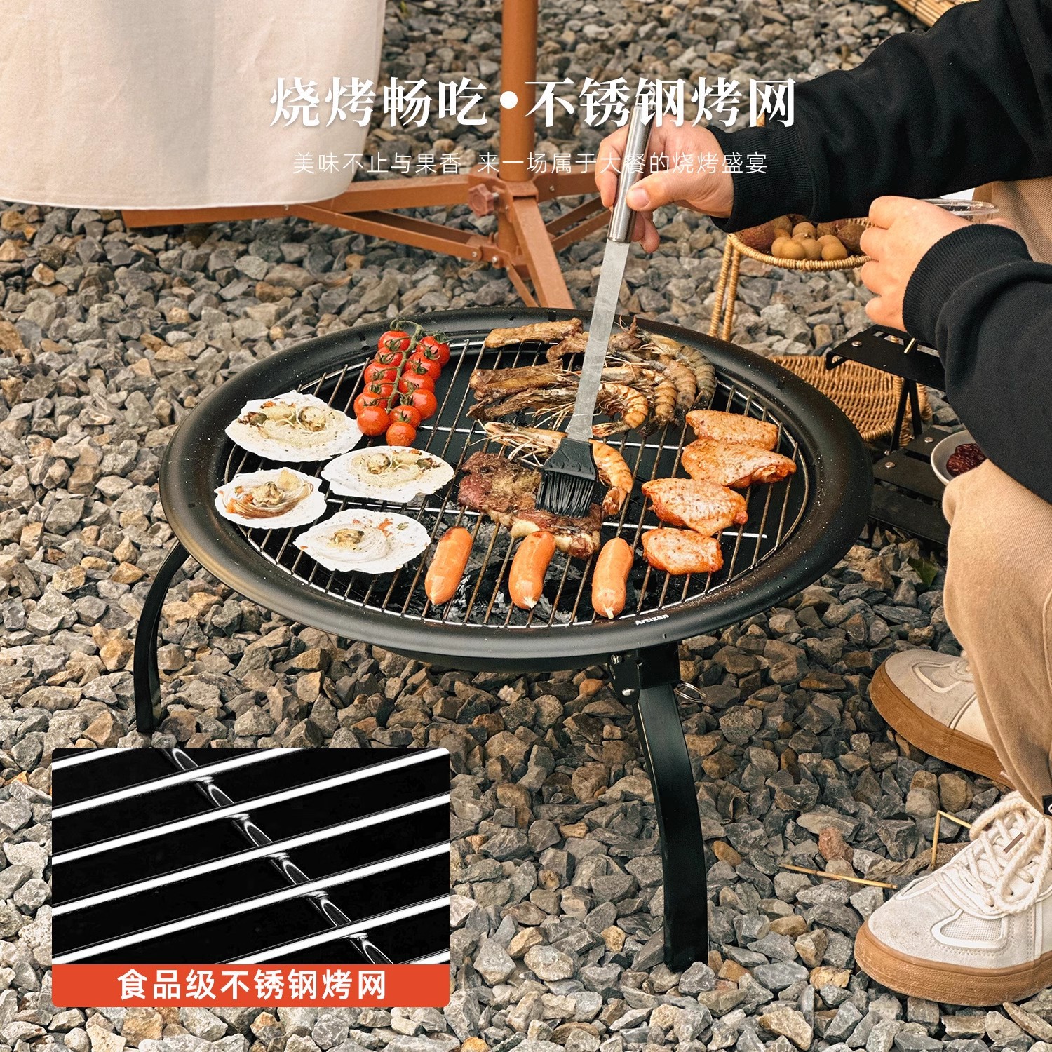 Artesanos al aire libre horno de barbacoa cuenca de fuego plegable horno de carbón para hervir té horno de calefacción parrilla de barbacoa mesa de camping