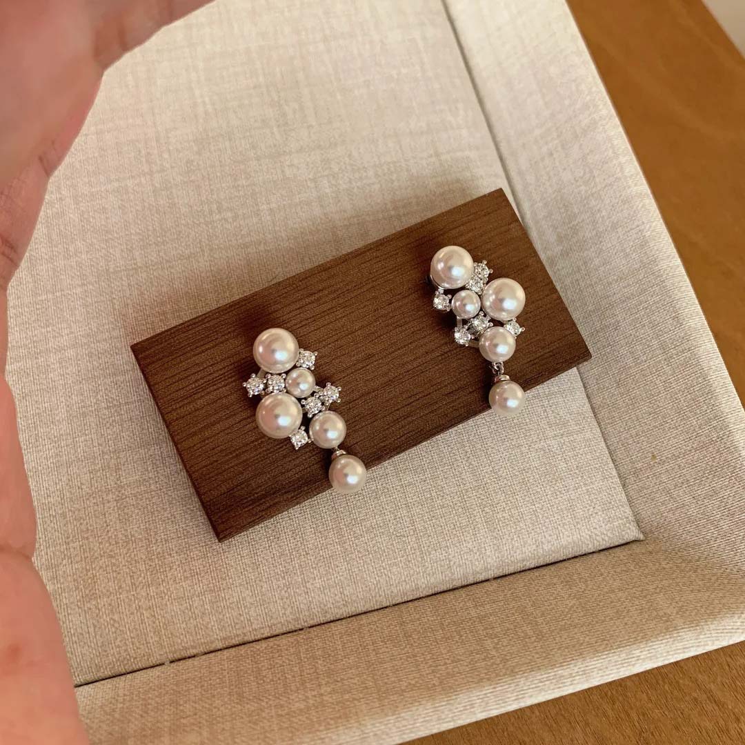Pendientes de botón con perla y zirconia para mujer diario_voghion.com