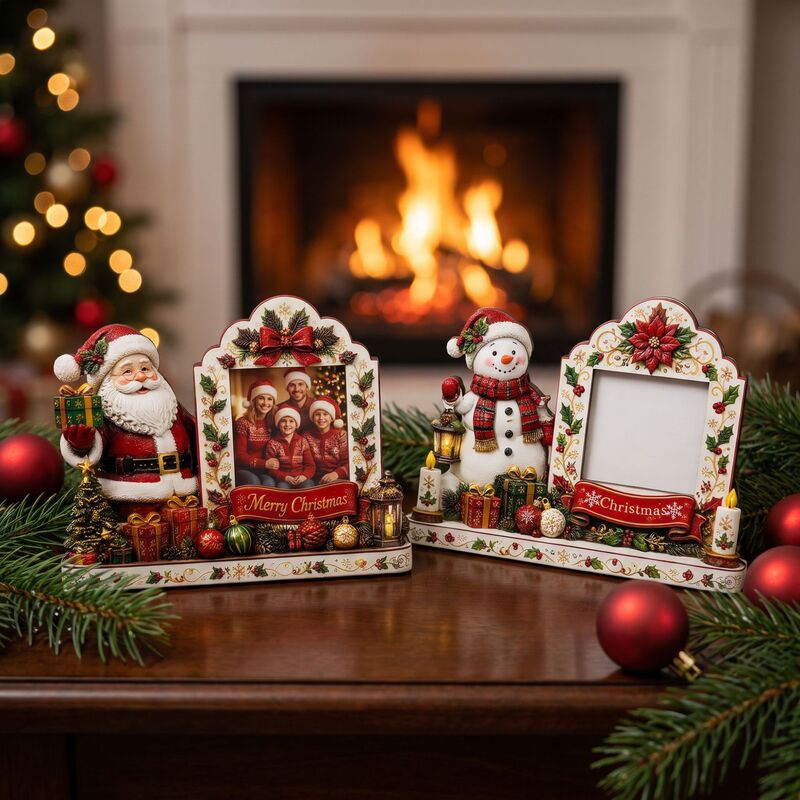 Christmas Painted Classic Snowman 2D Wooden Commemorative Photo Frame Creative Square Desktop Holiday Atmosphere Ornament