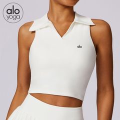 ALOヨガウェアセット バドミントン テニス スポーツトップス プリーツスカート ヌード感Tシャツ タイトベスト フィットネスウェア レディース