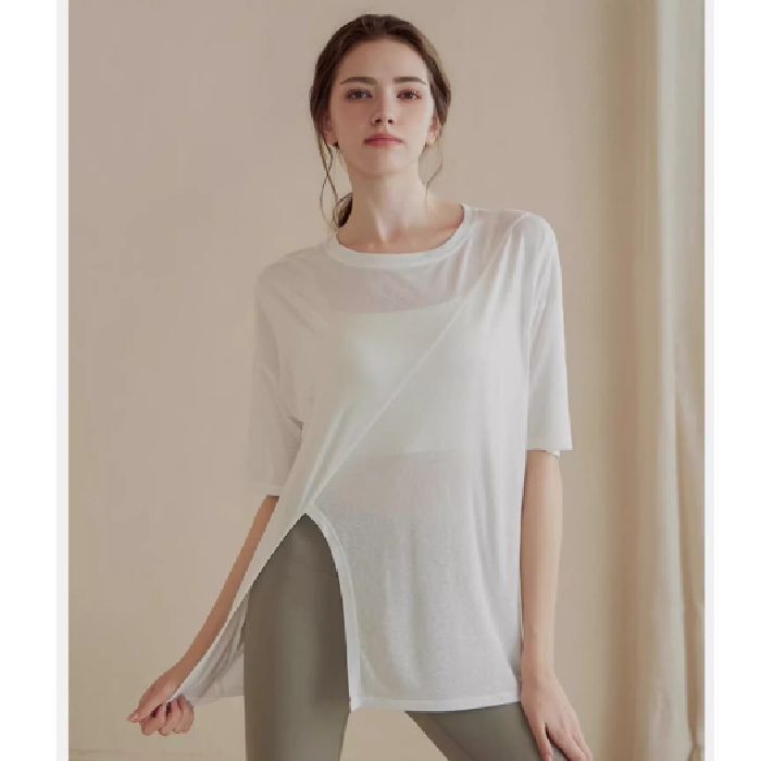 Cross-Border Sports Slit Top for Women, New Summer Style, Loose Slimming Short-Sleeve T-Shirt, Running Fitness Cover-Up, Yoga Wear Cross-Border Sports Slit Top for Women, New Summer Style, Loose Slimming Short-Sleeve T-Shirt, Running Fitness Cover-Up, Yoga Wear