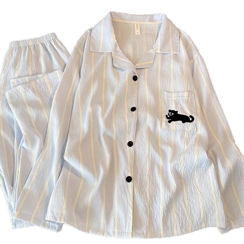 Pijamas de gato negro de dibujos animados primavera y otoño nubes de algodón de manga larga para estudiantes adolescentes ropa de hogar grande