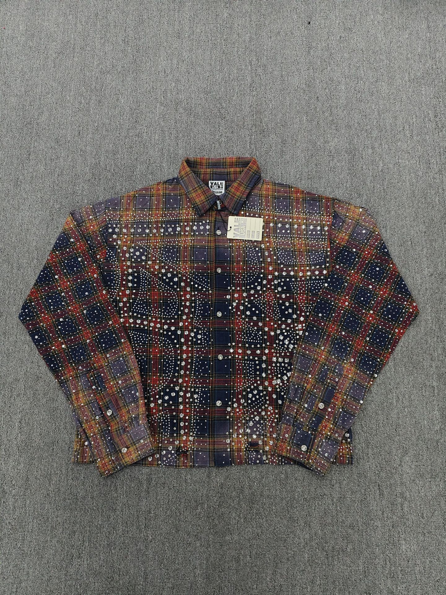 VALE USA Rhinestone Plaid Shirt Multi