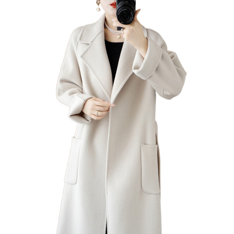 100%纯羊毛双面呢羊绒大衣女冬中长款宽松时尚加厚女士羊毛呢外套|undefined
