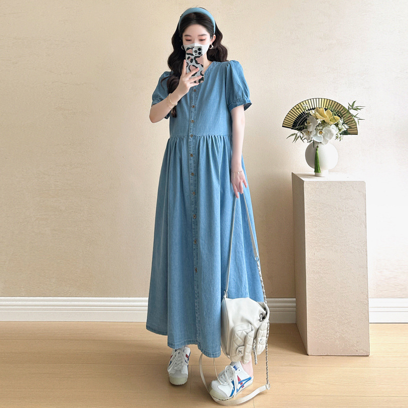 New Style Maternity Summer Dress, Thin Bamboo Denim Maternity Dress, Plus Size Maternity Dress New Style Maternity Summer Dress, Thin Bamboo Denim Maternity Dress, Plus Size Maternity Dress