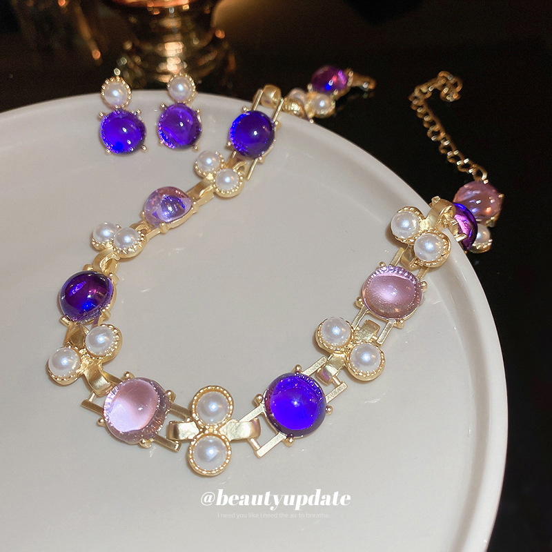 Aguja de plata de La Perla ronda Stud pendientes collar traje artístico retro Corte Estilo Pendientes vintage medio-antiguo pendientes para las mujeres