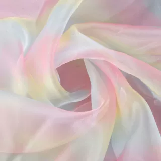 渐变色欧根纱布料蓬蓬裙婚纱彩虹网纱时尚亲肤薄纱服装面料批发