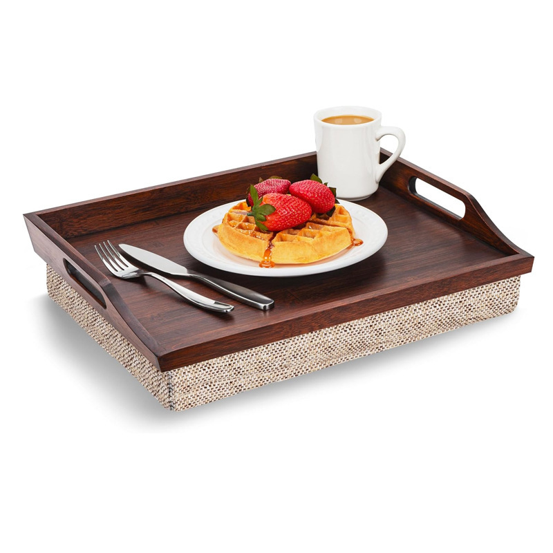 Wooden Lap Tray with Removable Cushion for Home Afternoon Tea Office Notebook Storage Tray Bed Tray