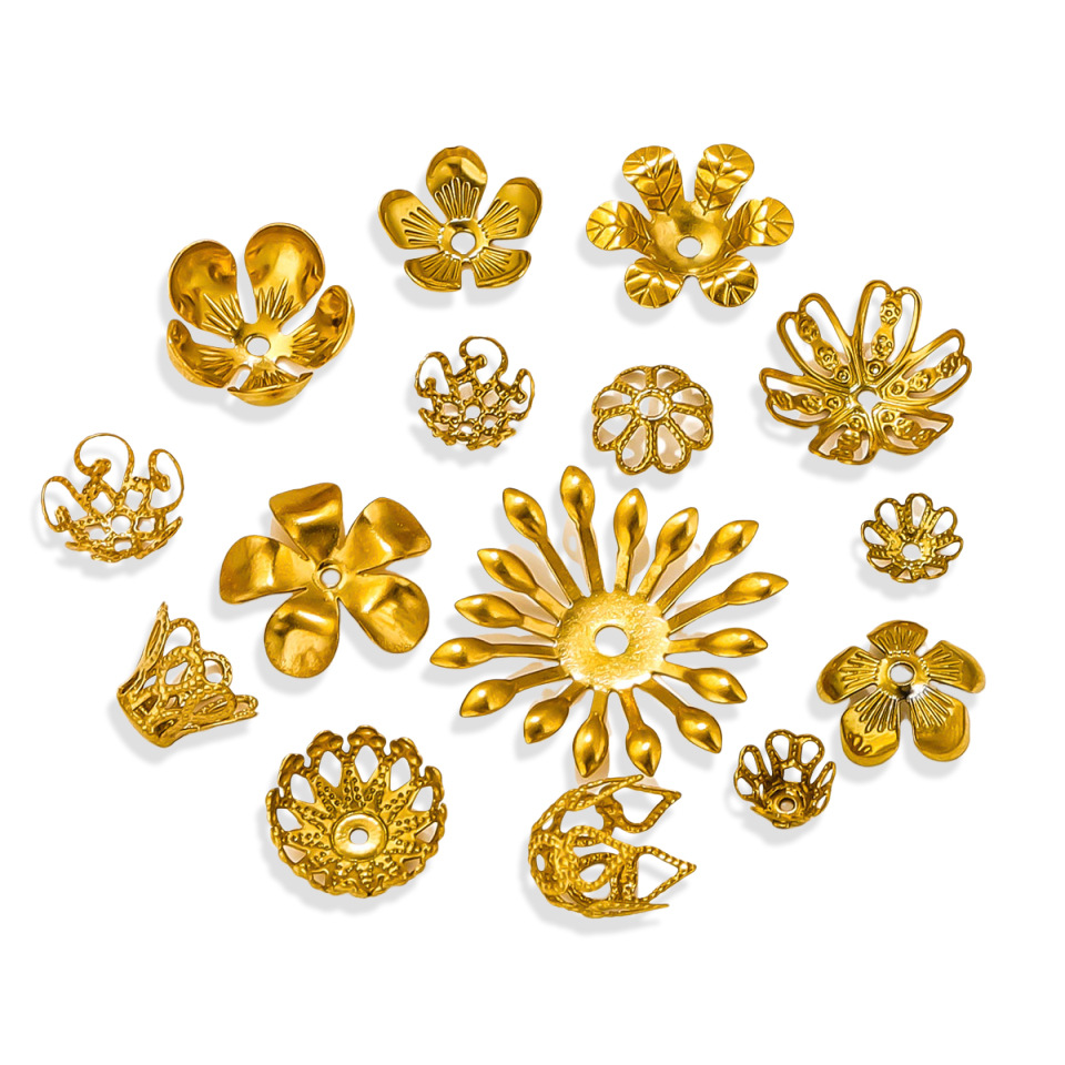 Petal de acero inoxidable sombrero de perlas 18K vacío chapado DIY collar pulsera joyería para hacer junta sombrero de perlas