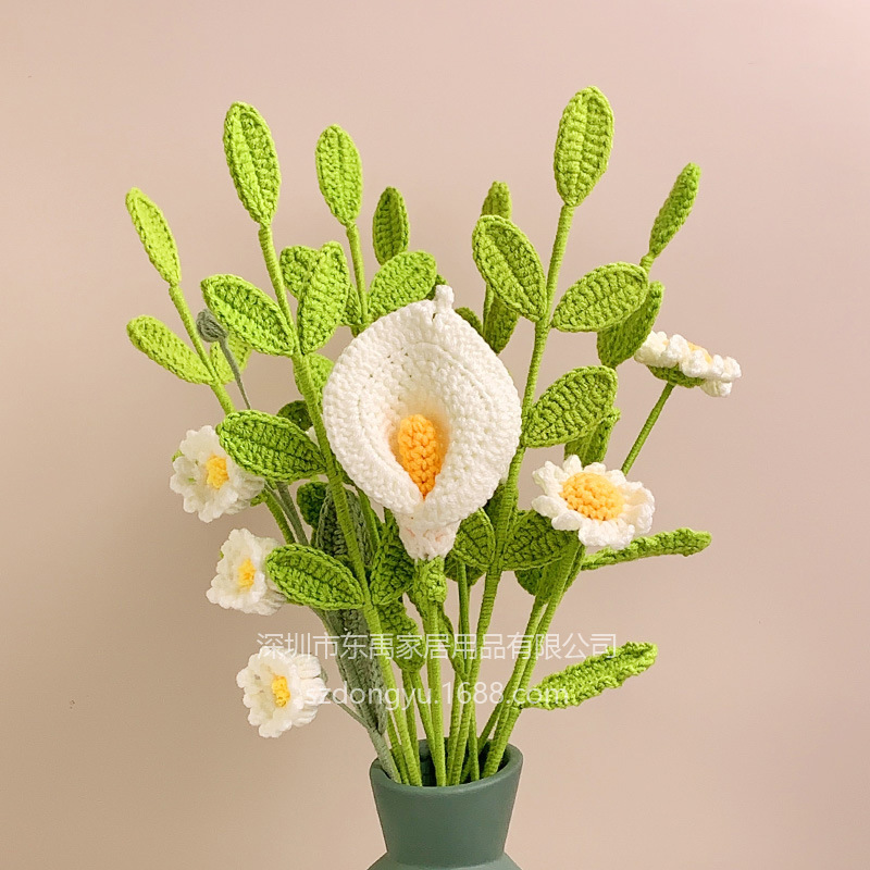 Arreglo floral de eucalipto tejido a mano de lana con hojas decoración de hojas verdes de todo fósforo flor eterna sala de estar ramo de graduación producto terminado