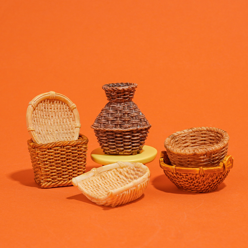 Artesanías Decoración de resina creativa Muebles de bambú Silla de bambú, recogedor, canasta de pescado, olla de bambú, accesorios para el hogar