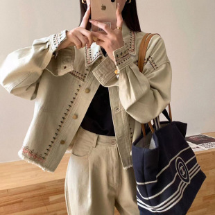 A glance heart! American retro Denim coat women's 2025 spring and autumn new distressed jacket top