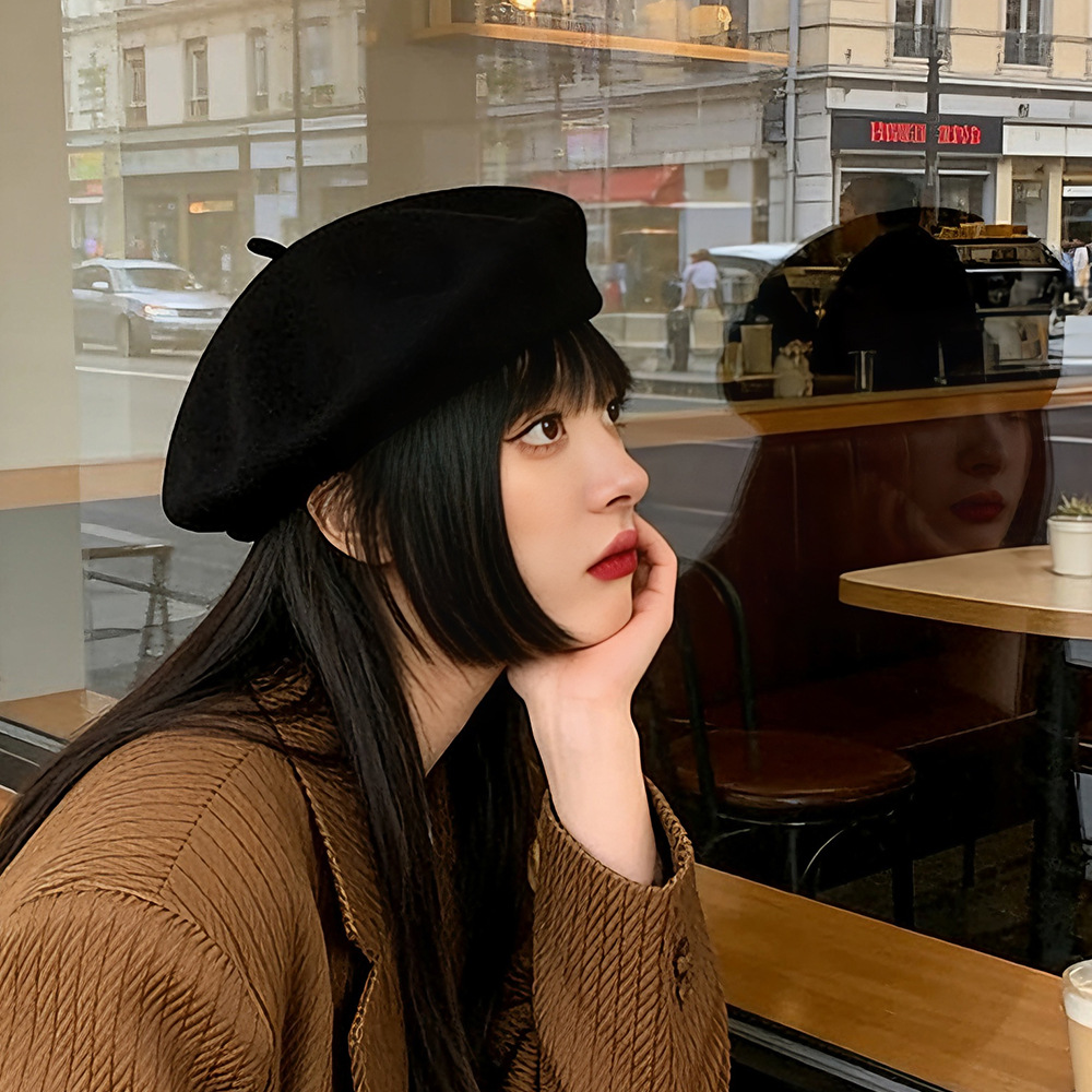 カスタムメイドのウールベレー帽、女性用、冬用、暖かい、韓国風、多用途、大きな頭囲でも小顔効果、ウール製画家帽
