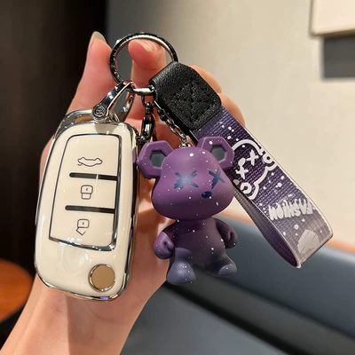 Car key bag — key set gl Emgrand gs bag - geely-c-folding-3-keys-single-shell-white-purple-violent-bear-pendant