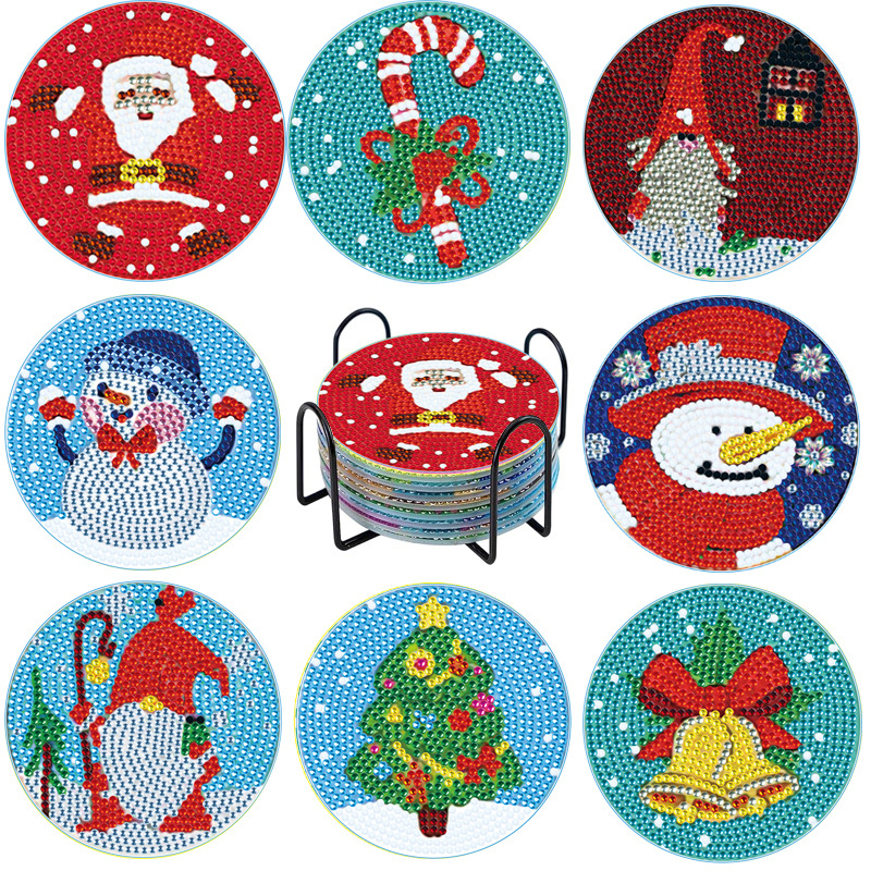 Posavasos de pintura de diamantes de diamantes de diamantes completos transfronterizos hechos a mano almohadilla de aislamiento térmico de diamantes de punto de acrílico redondo de bricolaje fondo de corcho antideslizante posavasos