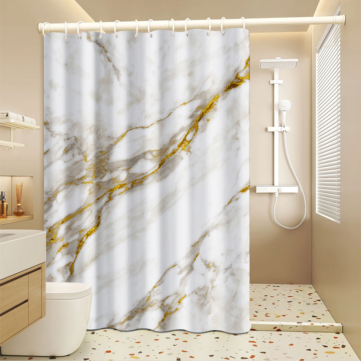 Waterproof Privacy-protecting Shower Set With Telescopic Rod, No Drilling Required, Dry Wet Separation In Bathroom, Also_voghion.com