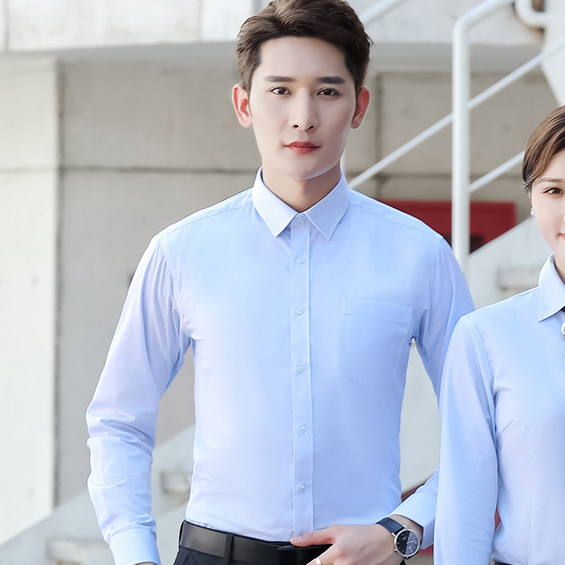 Camisa de lujo ligera de alto nivel de hombre de verano de algodón banco de cuello blanco vestido formal profesional camisa a rayas de manga larga personalizada