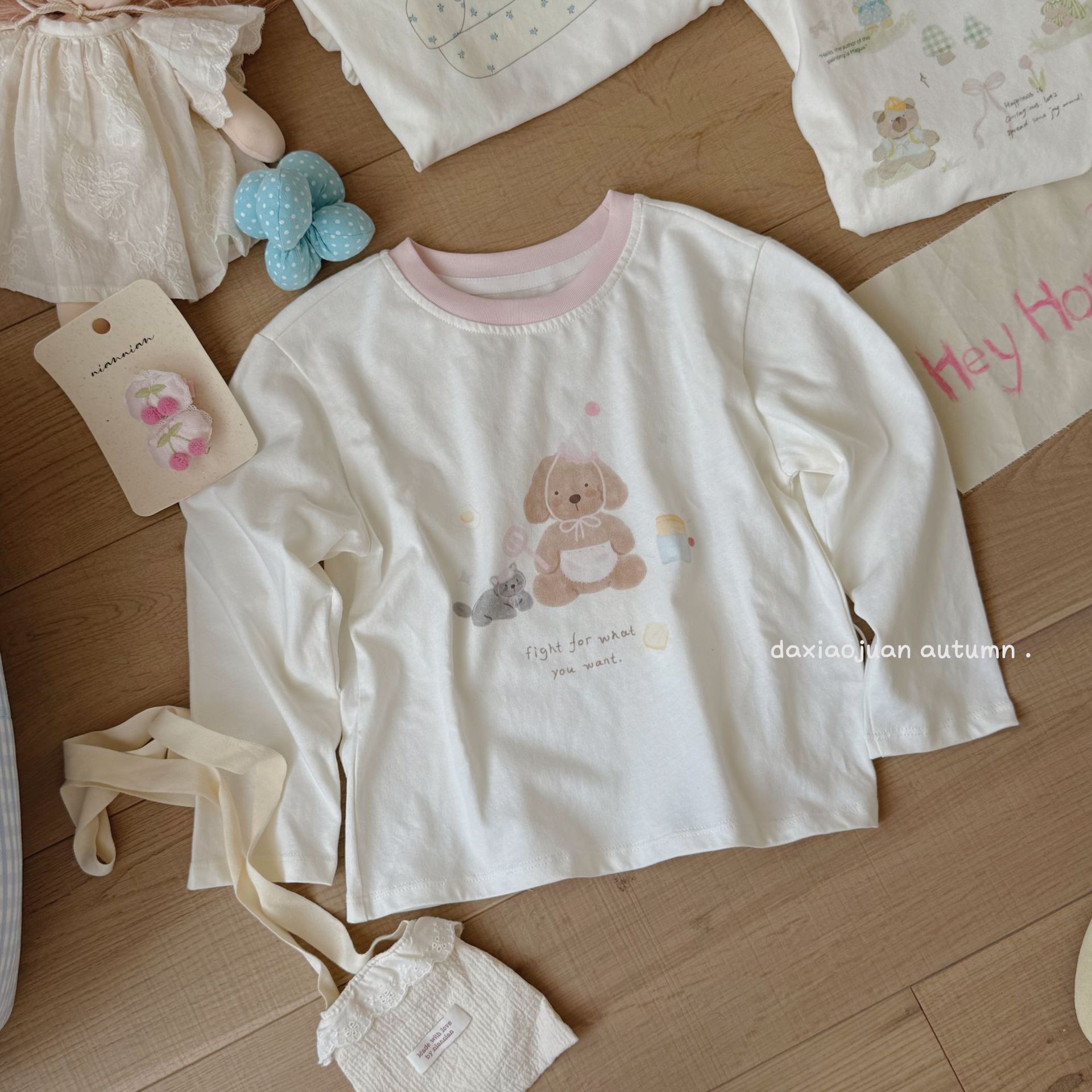 大小ロール子供プリント長袖Tシャツ2025春新作女の子かわいいプリントおしゃれルーズトップ