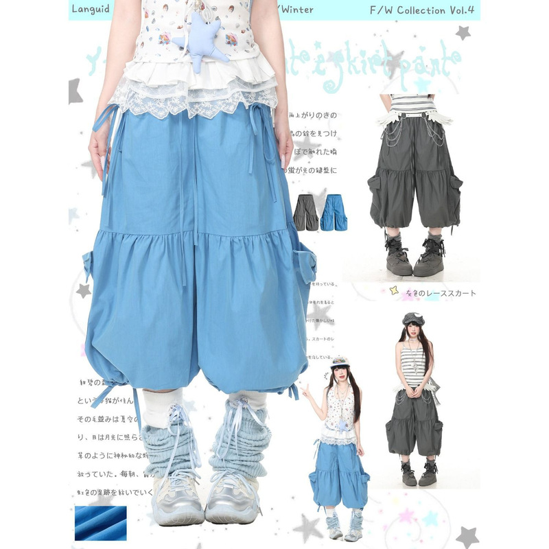 High-Density Taslan Fabric American-Style Drawstring Pleated Design Workwear Cropped Pants for Women with Large Pockets Lantern Pants