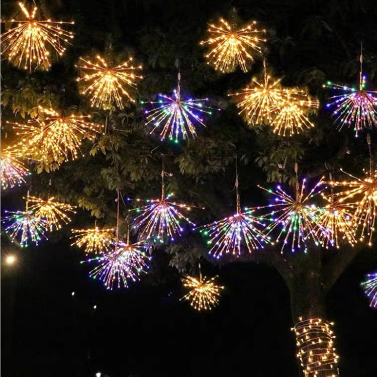 Luces de árbol de fuegos artificiales LED al aire libre césped centro comercial Parque estrella luz cadena diseño iluminación ingeniería luces de colores decorativas