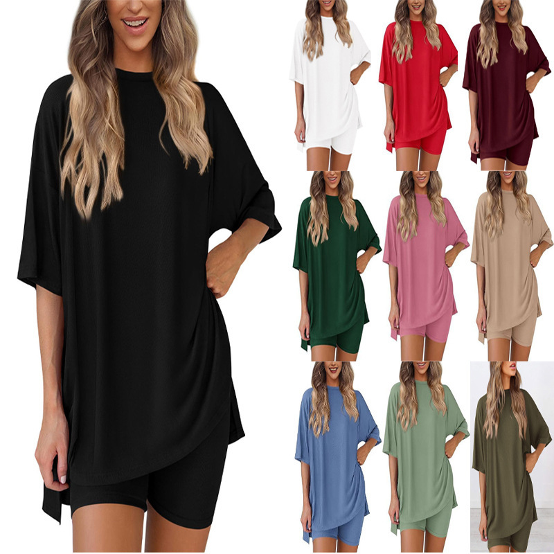 2025 summer new cross-border Europe and America Amazon foreign trade fashion casual suit solid color loose pajamas women's clothing