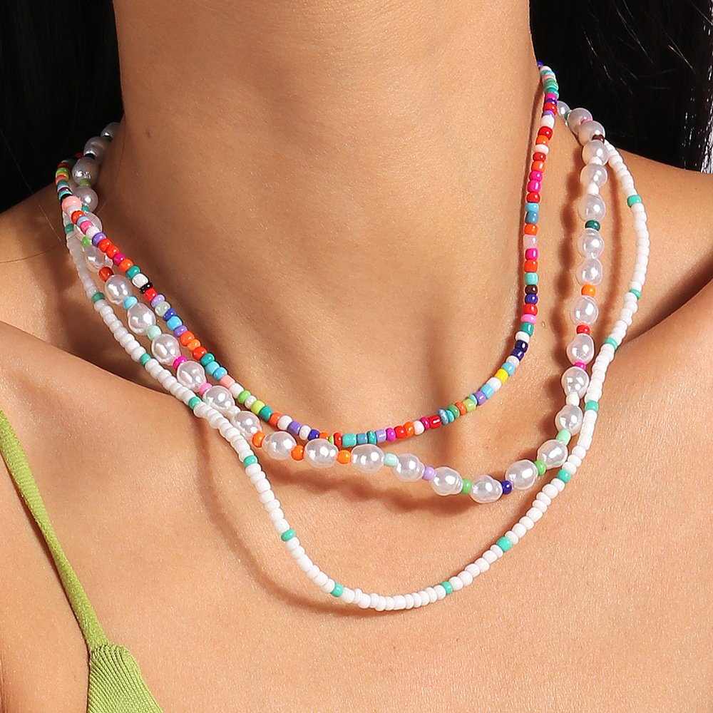 10g Weight Necklace Classification Seed Bead Chain Material Beaded Chain Chain Type 1 Piece, 1 Set Quantity Casual, Holiday, Street Occasion Resin Material Flower Pattern All Seasons Season Women's Gender Beaded Design Elegant, Lady Style Elegant Lady Flower Resin Beaded Chain Beaded Necklaces Wholesale 15
