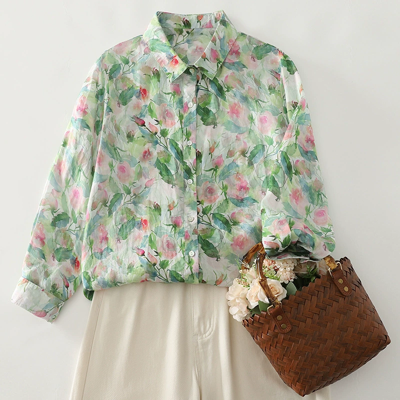 Рубашка с листьями и принтом