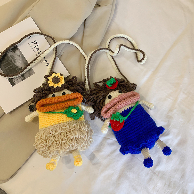 Douyin popolare salsiccia bocca grande bocca borsa per cellulare borsa fatta a mano all'uncinetto fai da te in lana per maglieria borsa divertente portachiavi_voghion.com