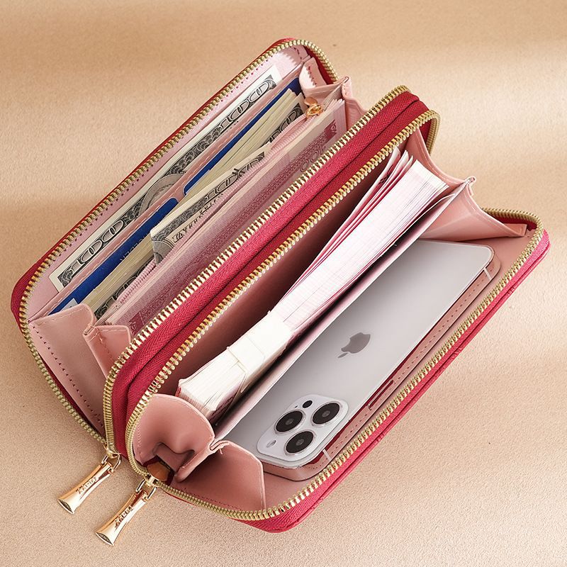 Cartera de mujer nueva billetera larga para niñas con doble cremallera de diamante, moda versátil bolso de mano cartera