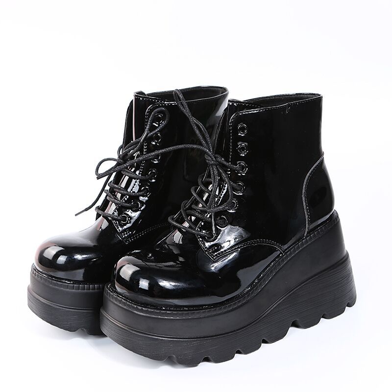 New high-top platform wedge with lace-up plus-size booties for women_voghion.com