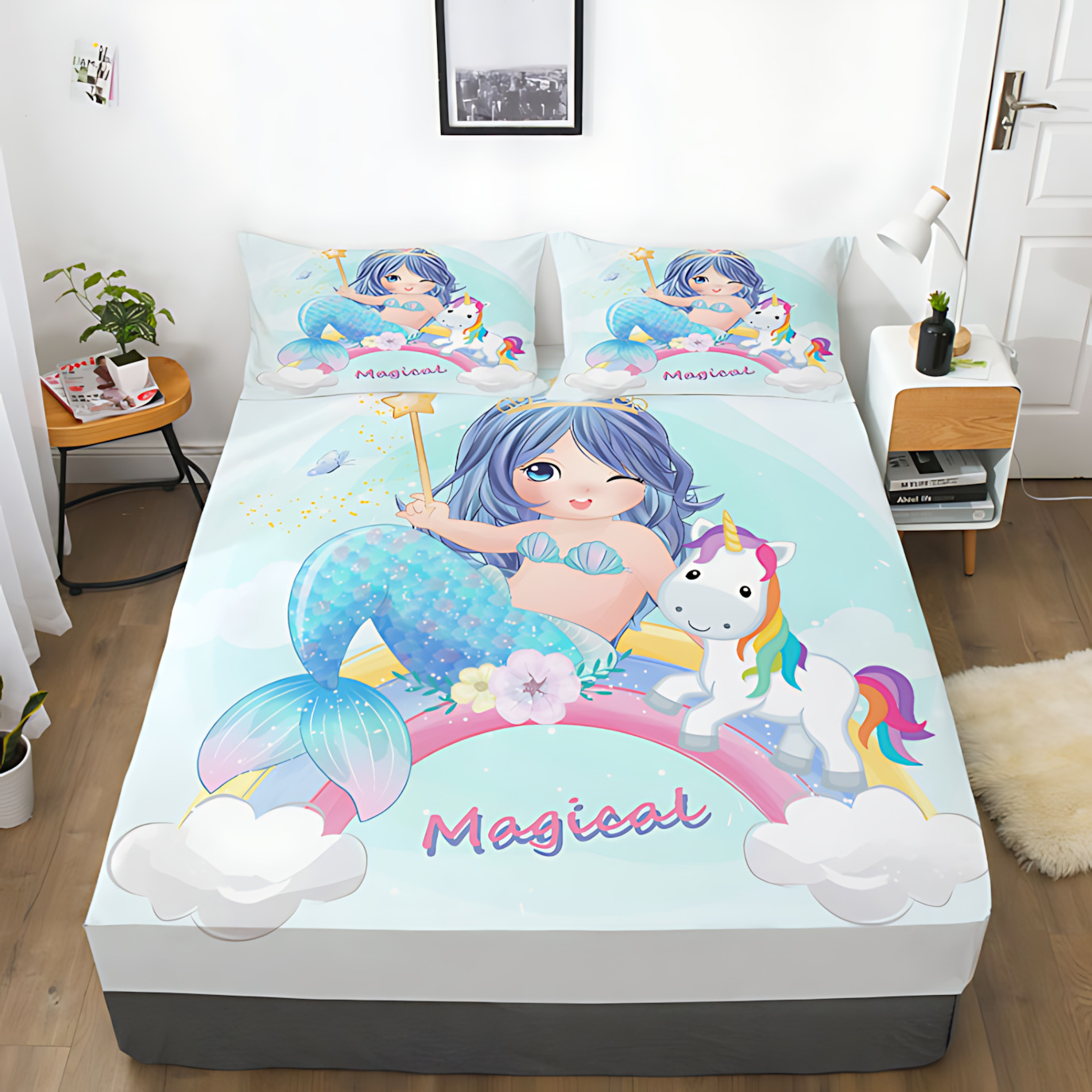 TEMU / JIT Amazonas pequeña sirena dibujos animados 3D impresión digital camas de cama de cama de cama