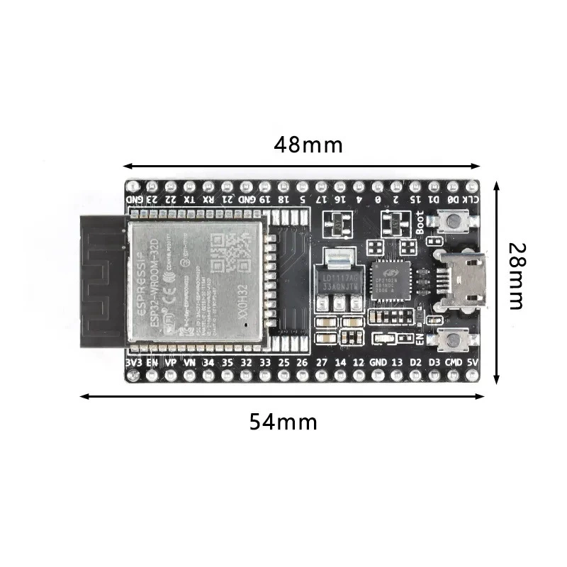 Плата разработки ESP32-DevKitC, основание, может быть оснащена WROOM-32D/32U WROVER модулем