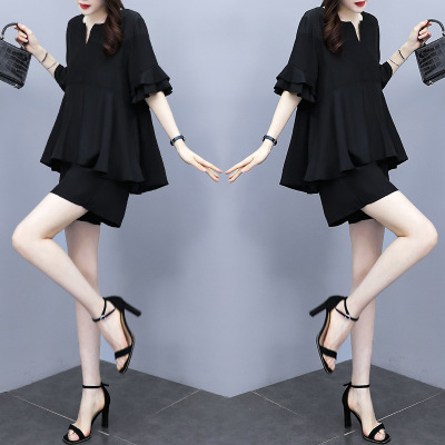 2021夏装新款大码女装套装洋气减龄胖mm胖妹妹时尚显瘦短裤两件套|ms