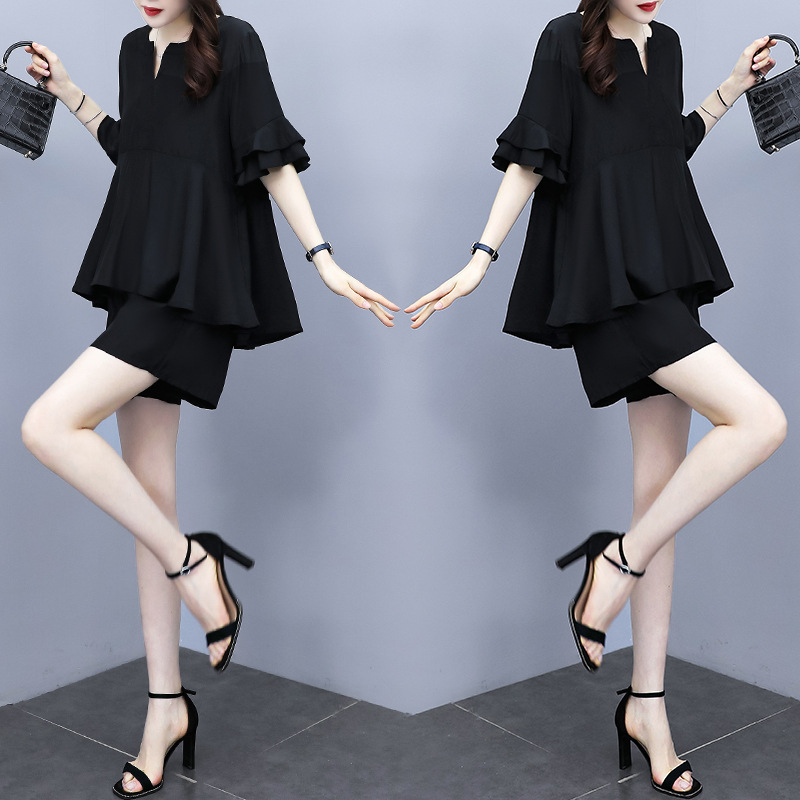 2021夏装新款大码女装套装洋气减龄胖mm胖妹妹时尚显瘦短裤两件套|ms