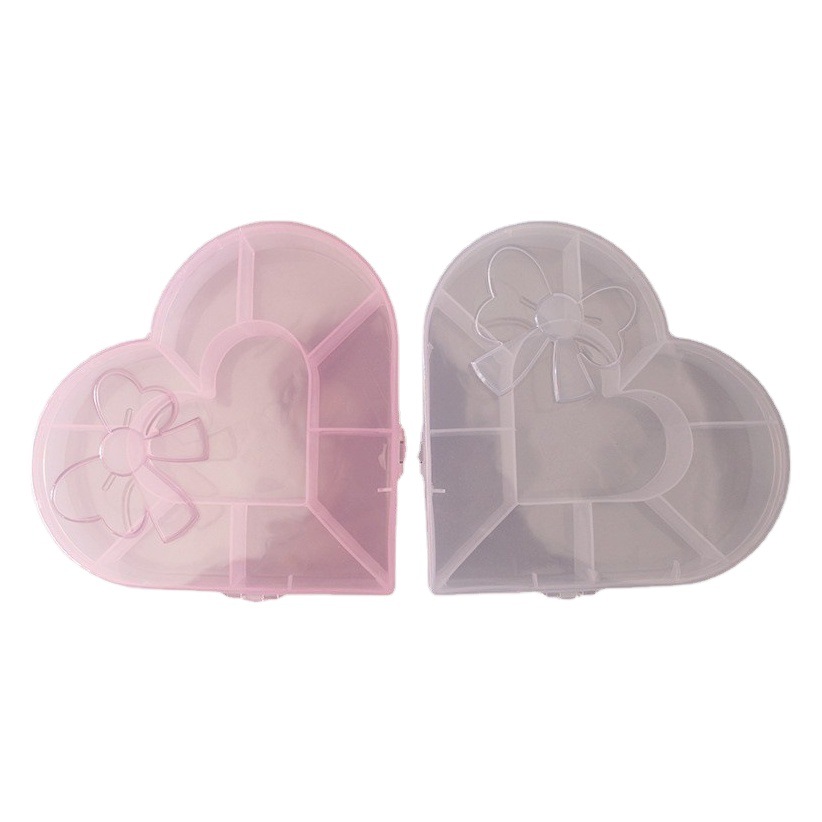 Directo de fábrica PP material amor arco multi-rejilla caja de almacenamiento transparente joyería accesorios para el cabello niños regalo de plástico