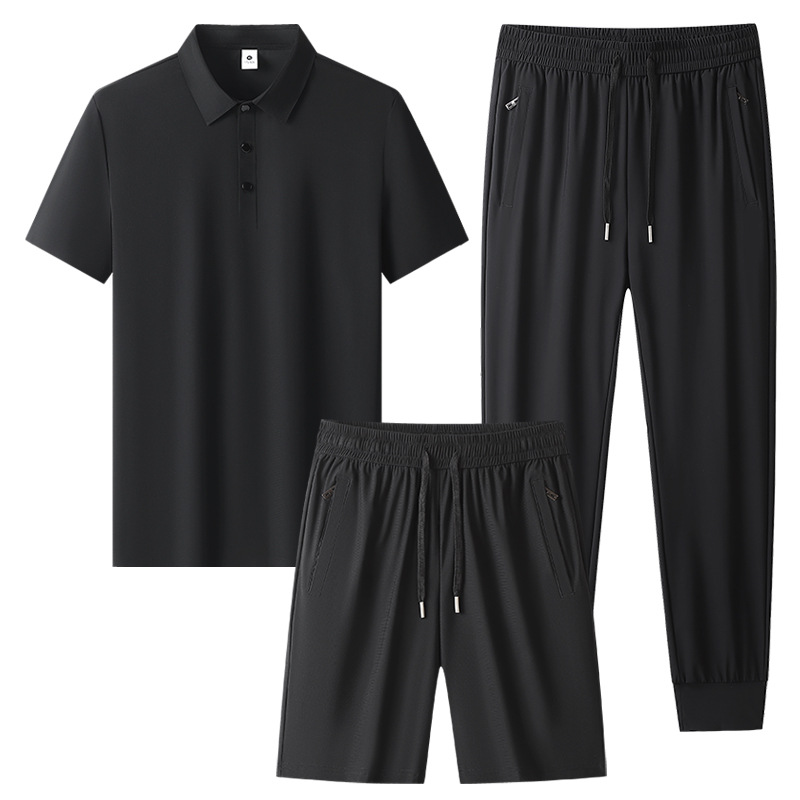 Transfronterizos más grandes set de mediana edad hombre hielo rápido set de secado de verano polo camiseta de tres piezas set de ropa deportiva para correr image 13