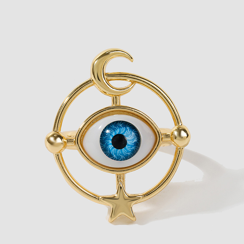 Trendy exquisite gold copper stars moon eye simple ring jewelry