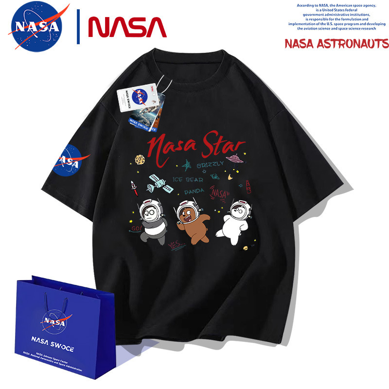 nasa Joint Astronaut Short-sleeved T-shirt Men and Women Summer Youth Fashion Casual Loose Shoulder Cotton Family Dress