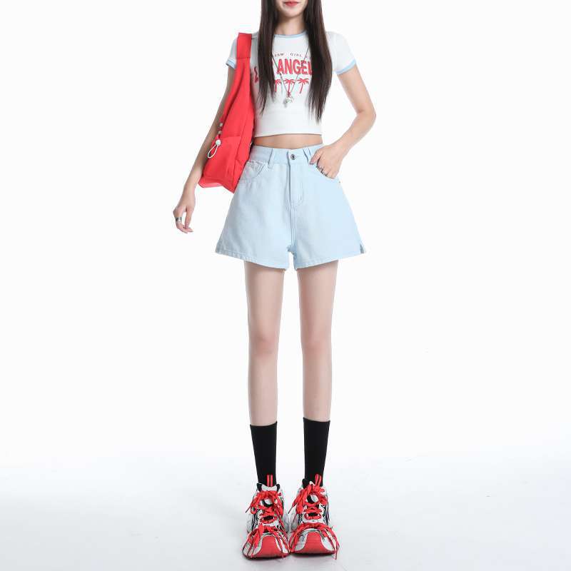 Wholesale Dropshipping Summer Dopamine Denim Shorts Fashion Versatile High-Waisted Hip-Hugging Hot Pants