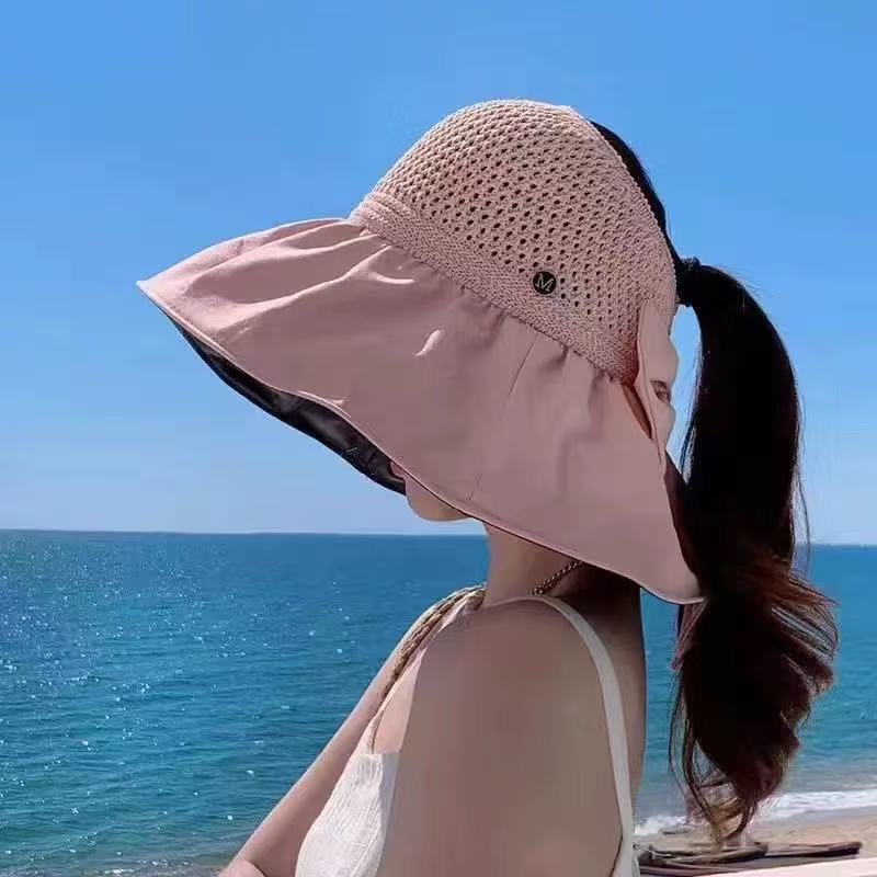 女性用日焼け止め帽子、UV保護日よけ帽子、顔を覆う折りたたみ可能なビニール漁師の帽子、海辺の大きなつばの日よけ帽子|undefined