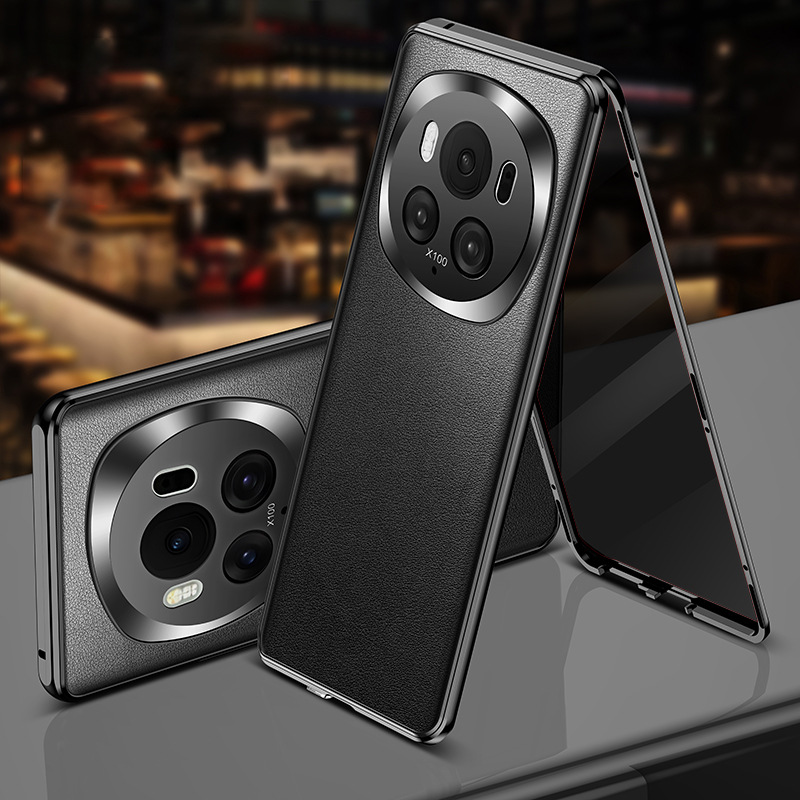 [Business Black] Full screen anti-peeping one side plain leather one side glass with card deduction