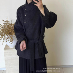 2025秋冬新款双面羊毛羊绒大衣中长款系带气质宽松立领高级女外套