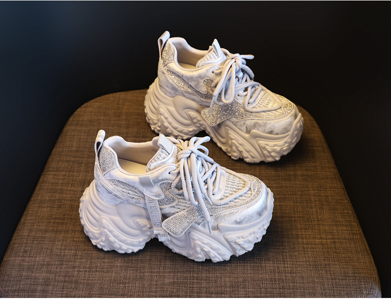 Giày sneaker nữ đế dày tăng chiều cao, lưới thoáng khí, phong cách thể thao — màu hồng chi tiết 4