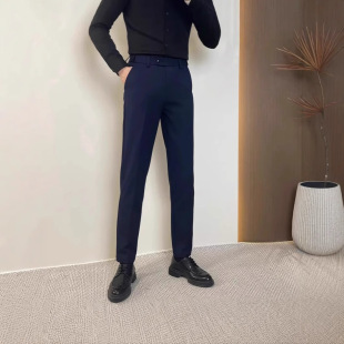 High-End, Mature Men's Nine-Point Business Trousers for Spring and Summer, Slim-Fit Casual Pants with Elastic Waist, Formal Wear