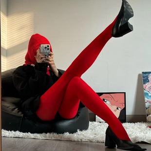 Spring and Autumn medium thick ins fashion hot Girl Matte Velvet birth year red socks stockings pantyhose candy color